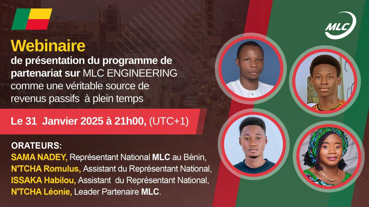 Webinaire de présentation du programme de partenariat sur MLC ENGINEERING comme une véritable source de revenus passifs à plein temps