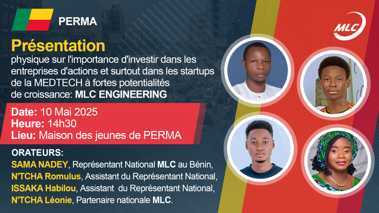Présentation physique à  sur l'importance d'investir dans les entreprises d'actions et surtout dans les startups de la MEDTECH à fortes potentialités de croissance : MLC ENGINEERING