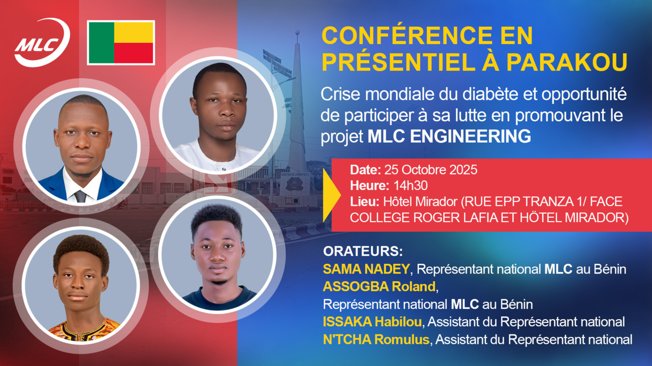Conférence en présentiel à PARAKOU. Crise mondiale du diabète et opportunité de participer à sa lutte en promouvant le projet MLC ENGINEERING