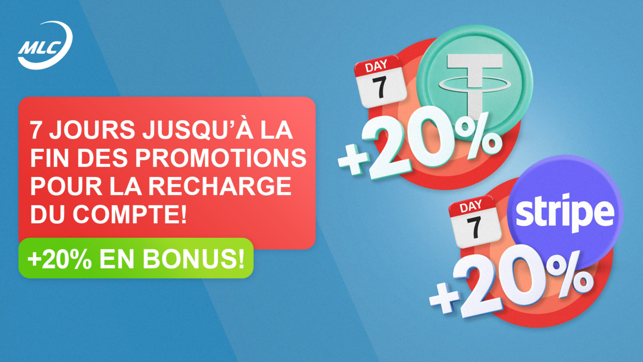7 jours jusqu’à la fin des promotions pour la recharge du compte ! + 20 % en bonus !