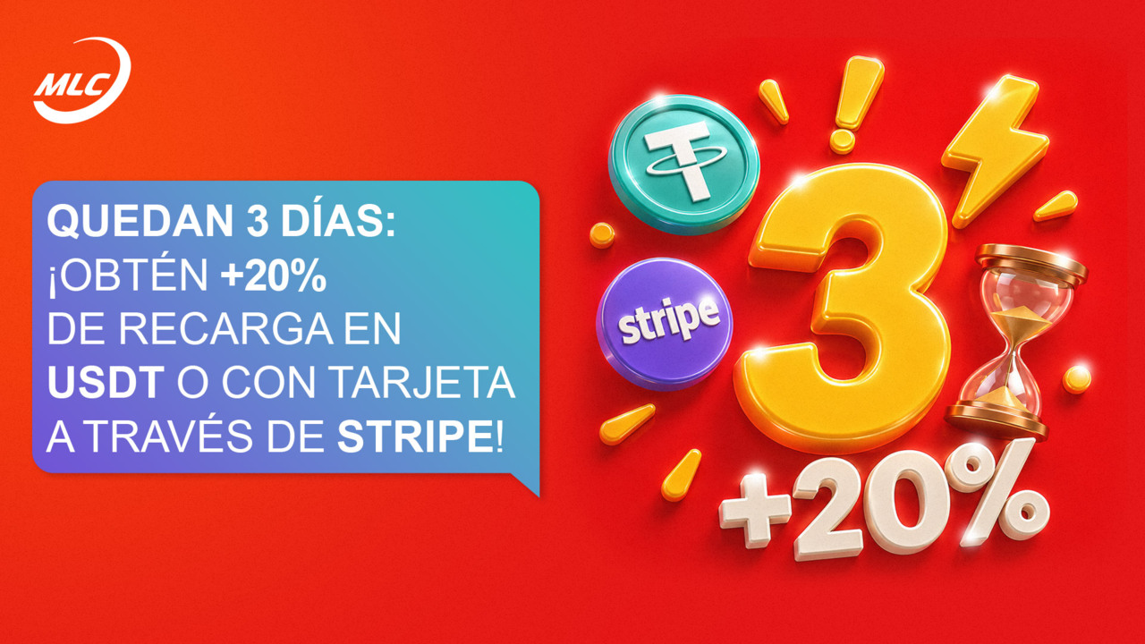 Quedan 3 días: ¡obtén +20% de recarga en USDT o con tarjeta a través de Stripe!