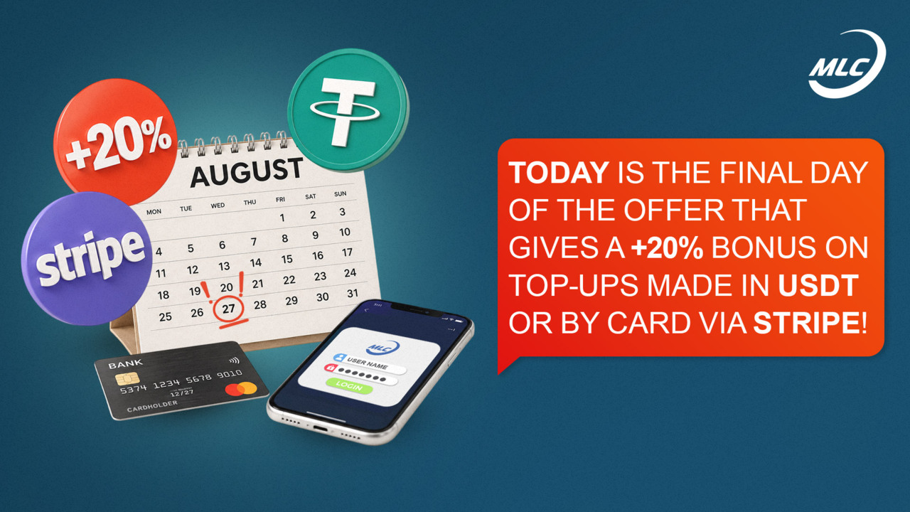 Today is the final day of the offer that gives a +20% bonus on top-ups made in USDT or by card via Stripe!