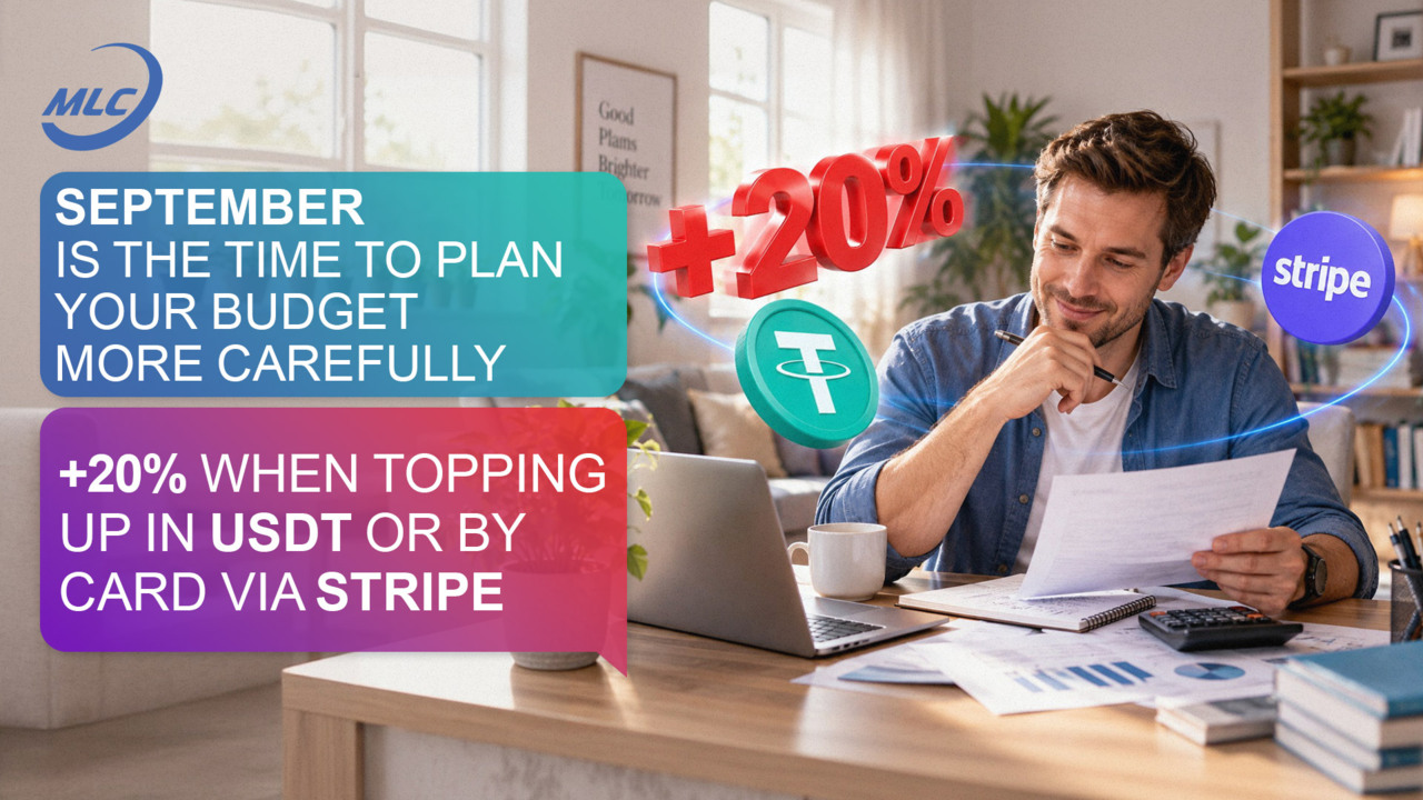 September is the time to plan your budget more carefully.  +20% when topping up in USDT or by card via Stripe