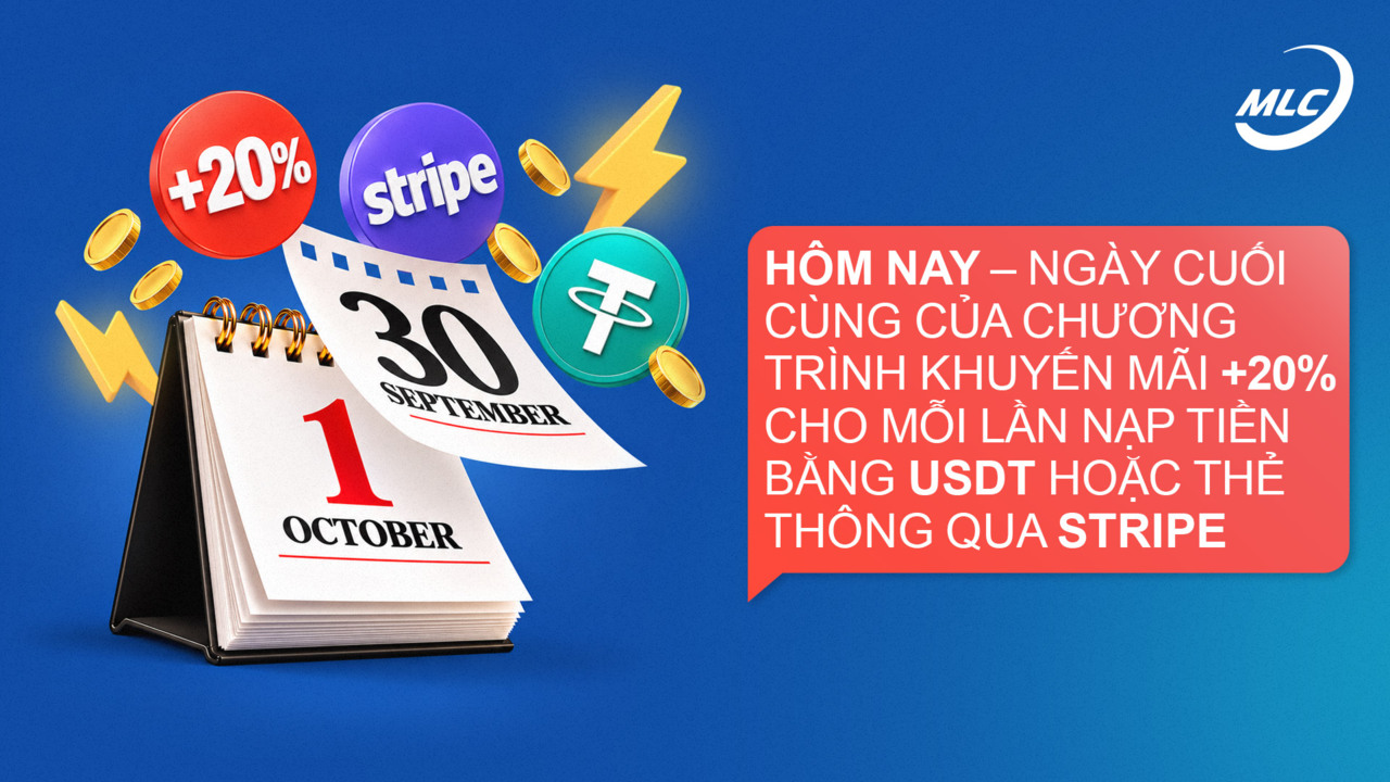 Hôm nay – ngày cuối cùng của chương trình khuyến mãi +20% cho mỗi lần nạp tiền bằng USDT hoặc thẻ thông qua Stripe