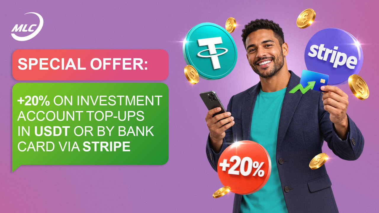 Special offer: +20% on investment account top-ups in USDT or by bank card via Stripe
